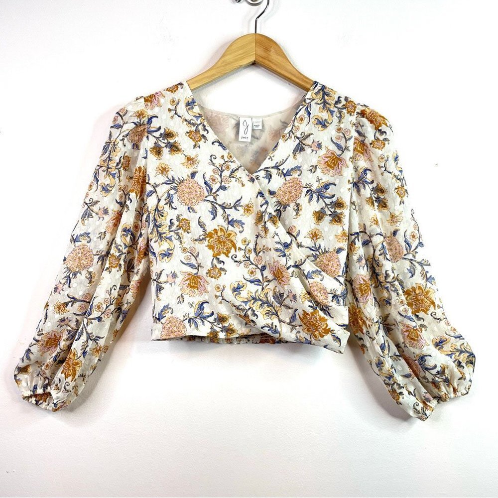 Joie Cream Floral Print Splice Front Blouse Top Size S